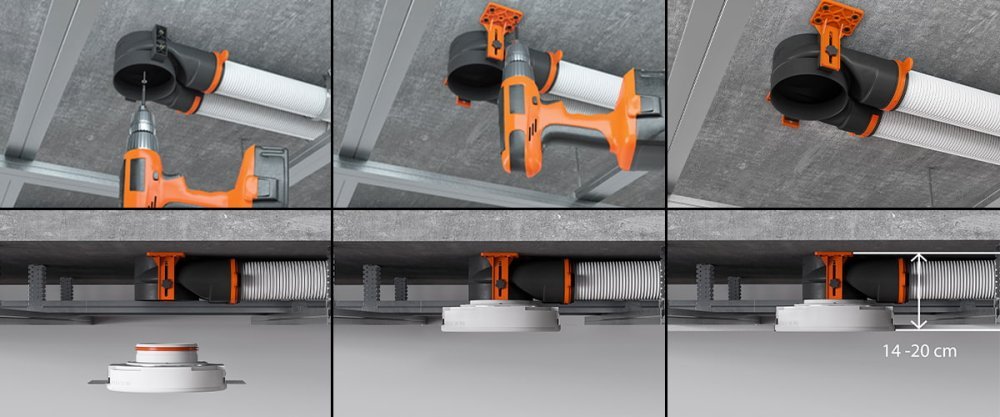 Ergovent difuzoriu slim box pajungimo dezutes montavimas